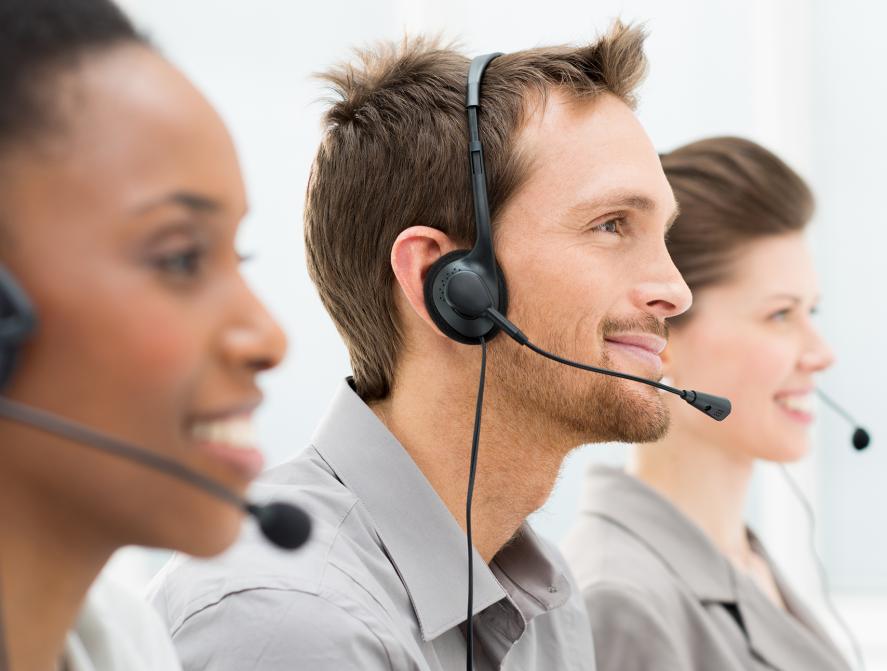 The call call center operators wearing call headsets